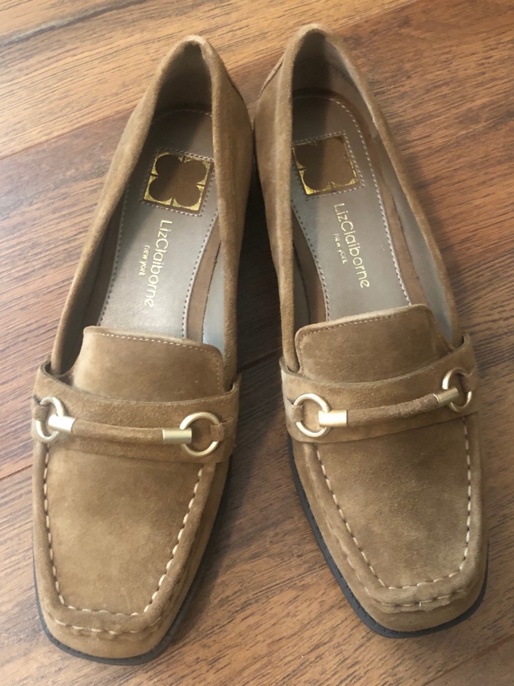 Tan Suede Liz Claiborne New York 8 Loafers with Gold Detailing